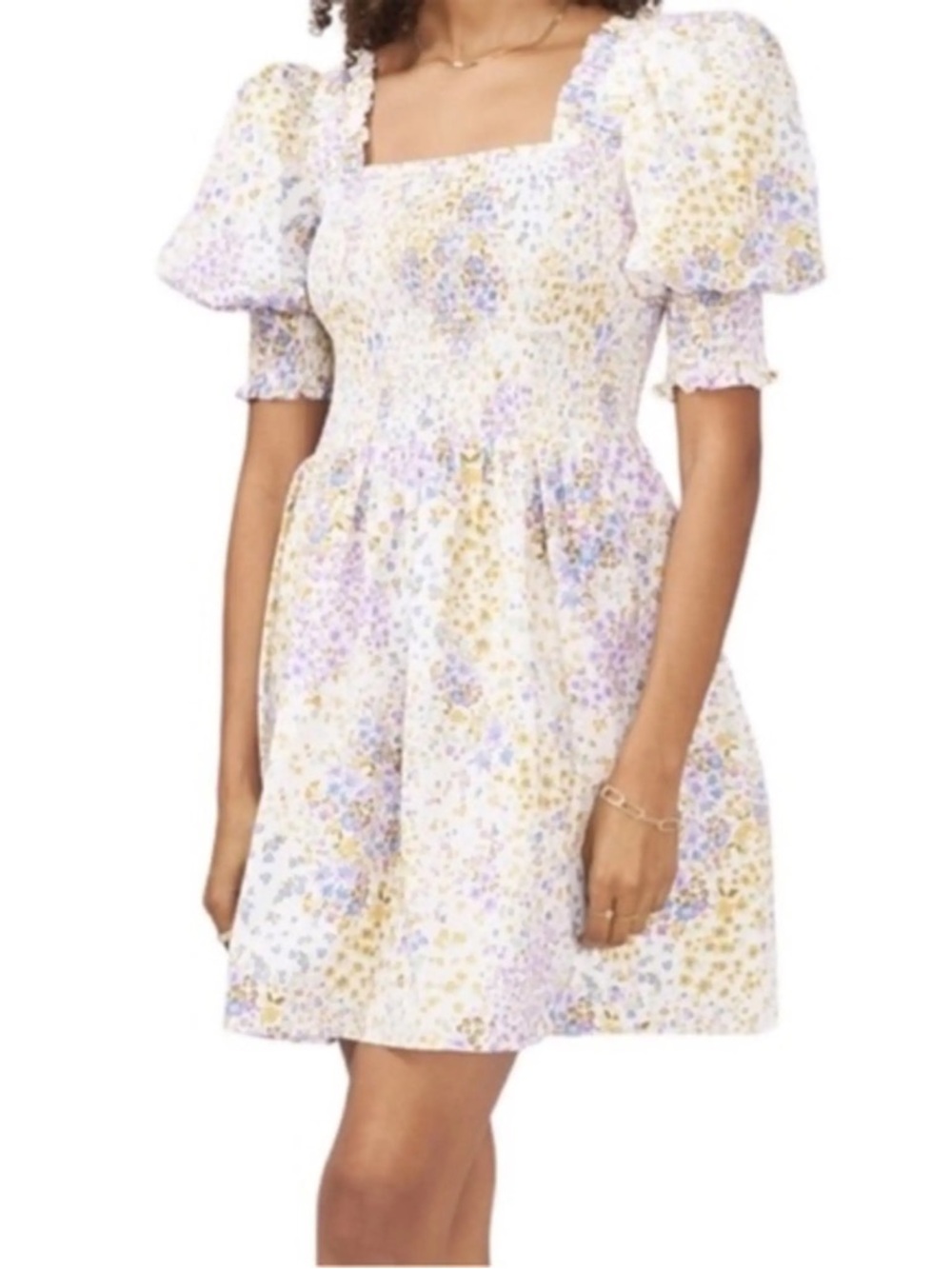 1.STATE Square Neck Puff Sleeve Smocked Dress - Picture 2 of 10